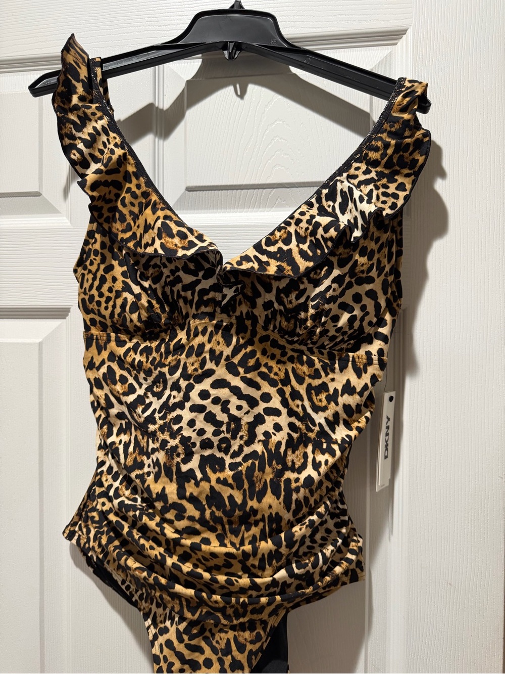 Dkny Leopard-Print One-Piece with Ruffled Neckline